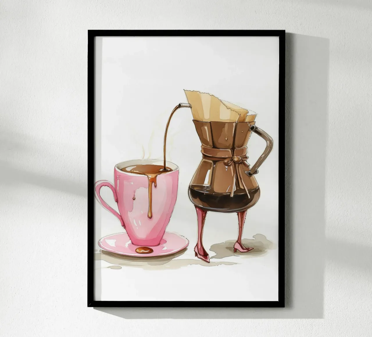 Arte del caffè a capriccio - Decorazione per la cucina rosa e marrone poster con telaio in plastica da NorwesClub
