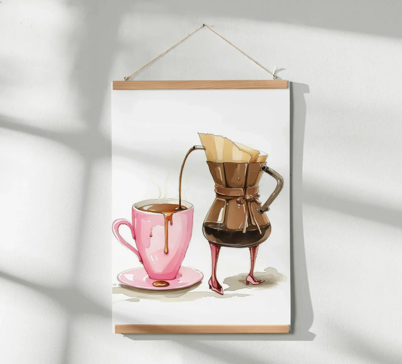 Arte del caffè a capriccio - Decorazione per la cucina rosa e marrone poster con telaio in plastica da NorwesClub