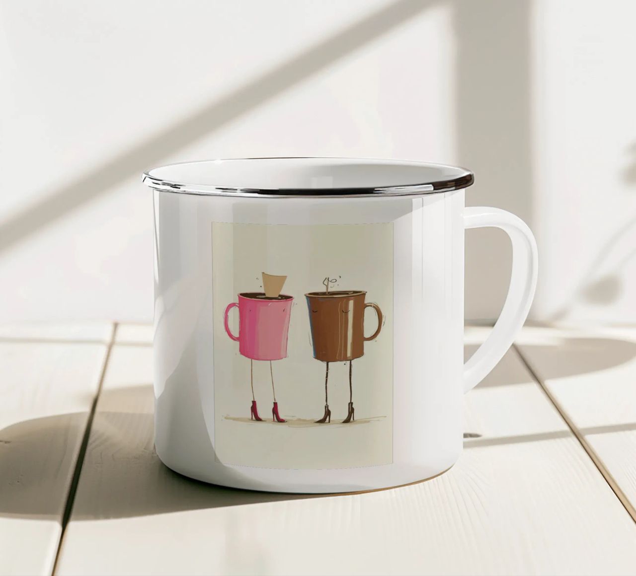 Stampa d'arte stravagante "Tazze di caffè con i tacchi" - Coffee Lover De tazza in smalto da NorwesClub