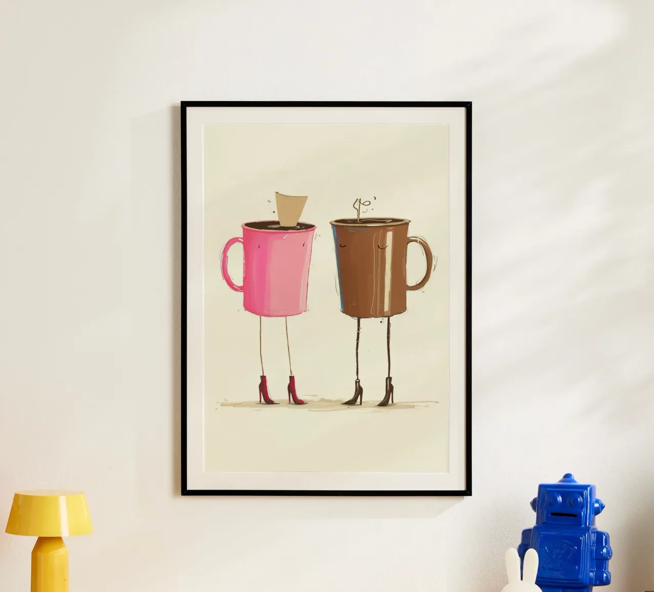 Stampa d'arte stravagante "Tazze di caffè con i tacchi" - Coffee Lover De poster con telaio in legno da NorwesClub