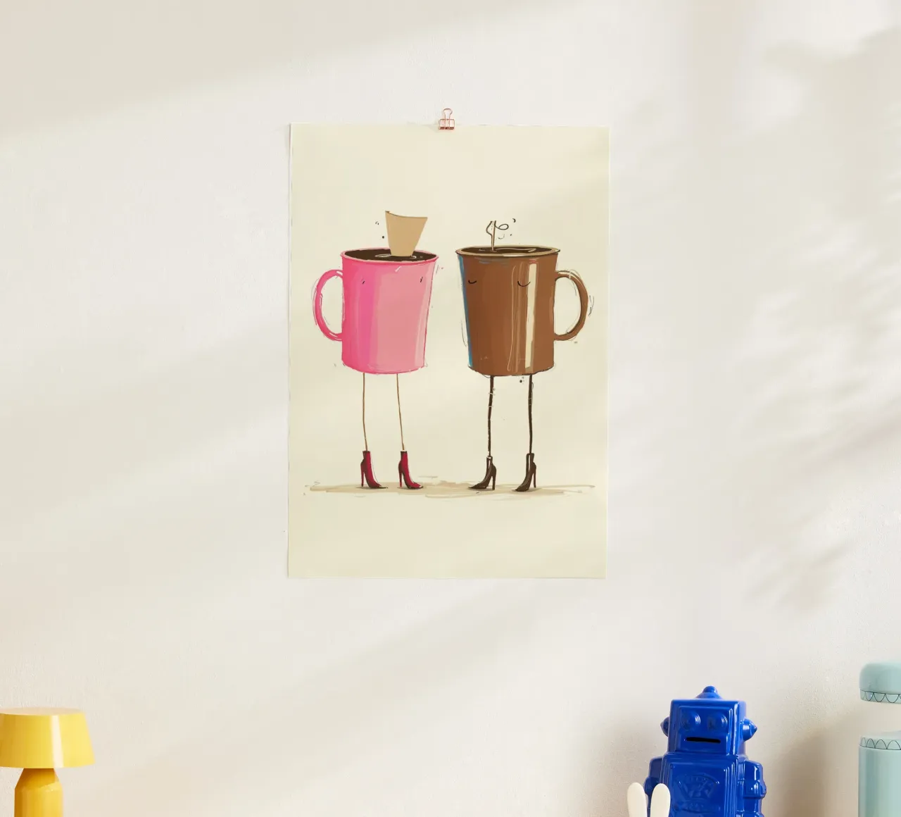 Stampa d'arte stravagante "Tazze di caffè con i tacchi" - Coffee Lover De poster con telaio in legno da NorwesClub