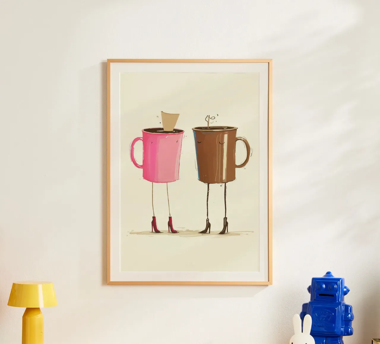 Stampa d'arte stravagante "Tazze di caffè con i tacchi" - Coffee Lover De poster con telaio in legno da NorwesClub