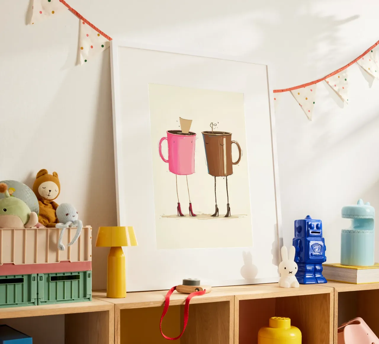 Stampa d'arte stravagante "Tazze di caffè con i tacchi" - Coffee Lover De poster con telaio in legno da NorwesClub