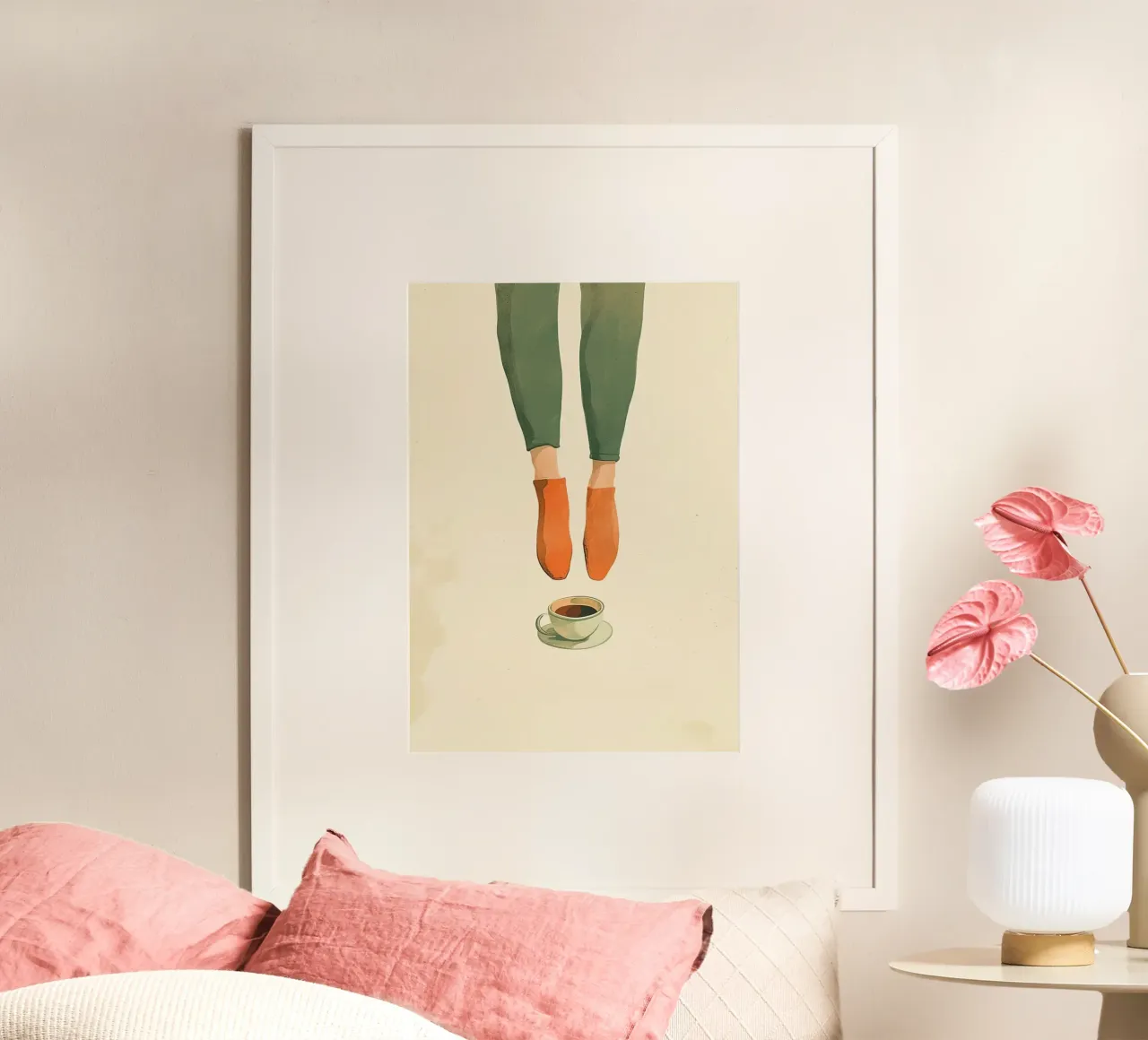 "Kaffeepause" Minimalistische Levitationskunst - Gemütliche Wohnkultur Poster von NorwesClub