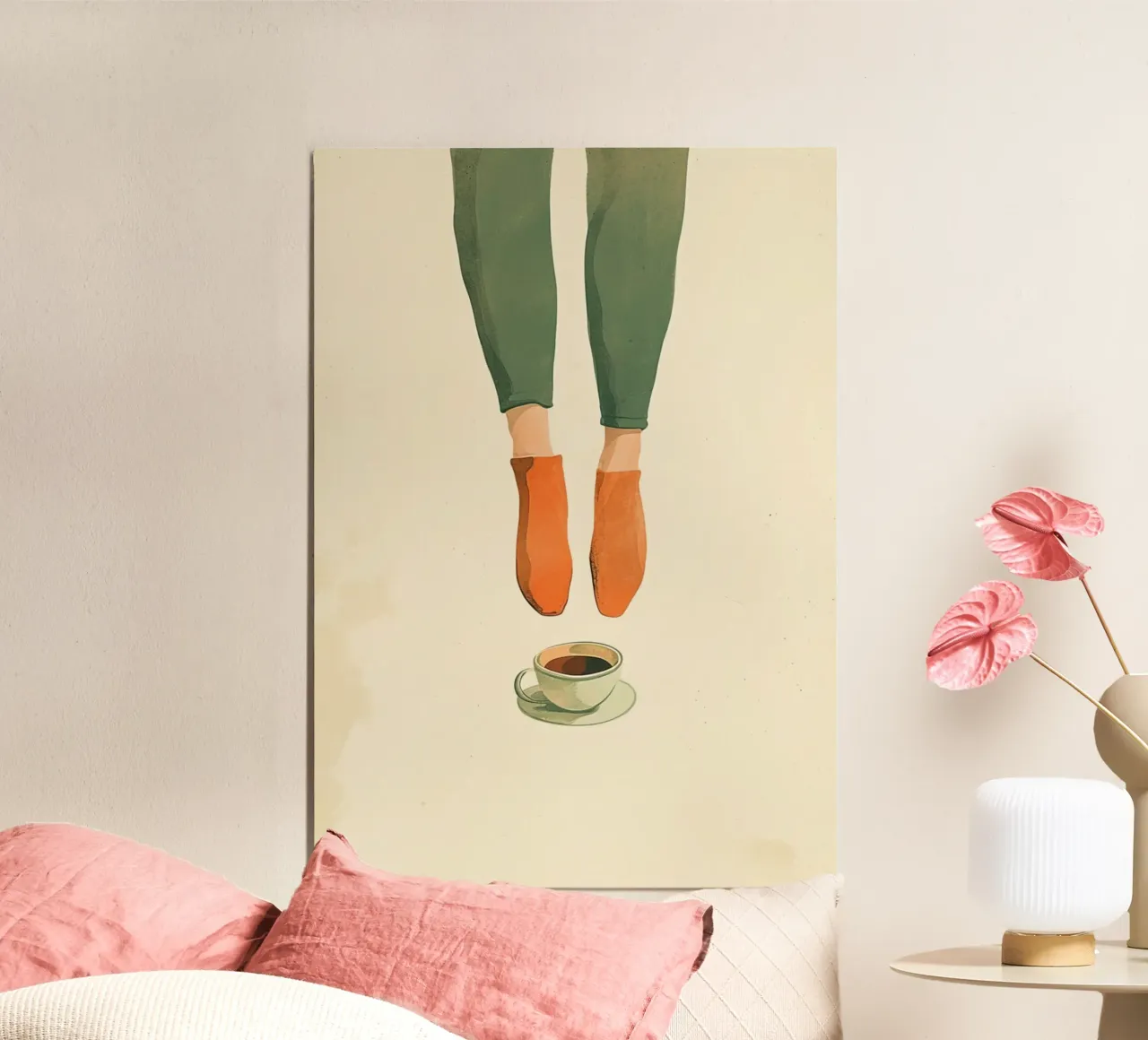 "Kaffeepause" Minimalistische Levitationskunst - Gemütliche Wohnkultur Poster von NorwesClub