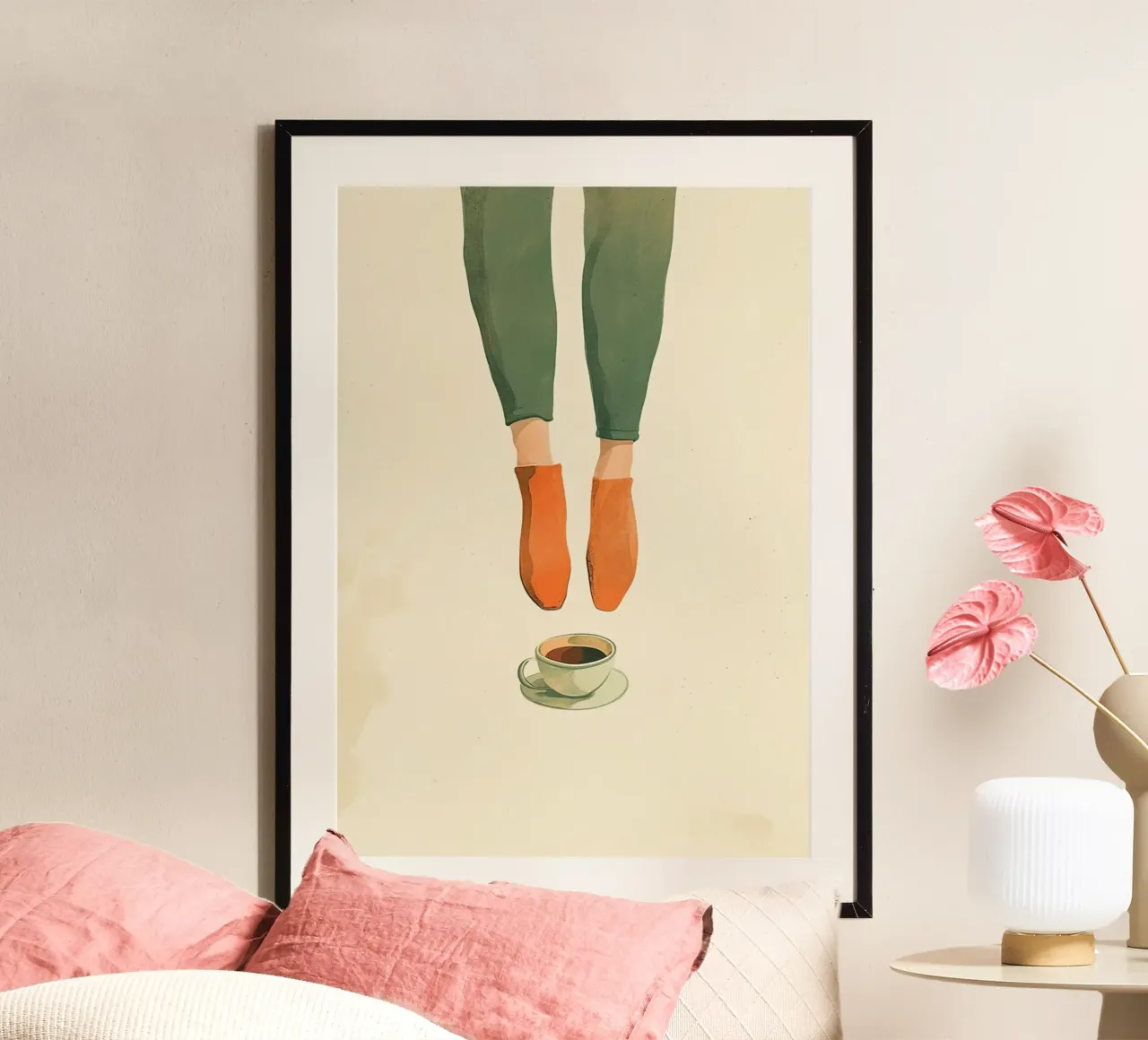 "Kaffeepause" Minimalistische Levitationskunst - Gemütliche Wohnkultur Poster von NorwesClub