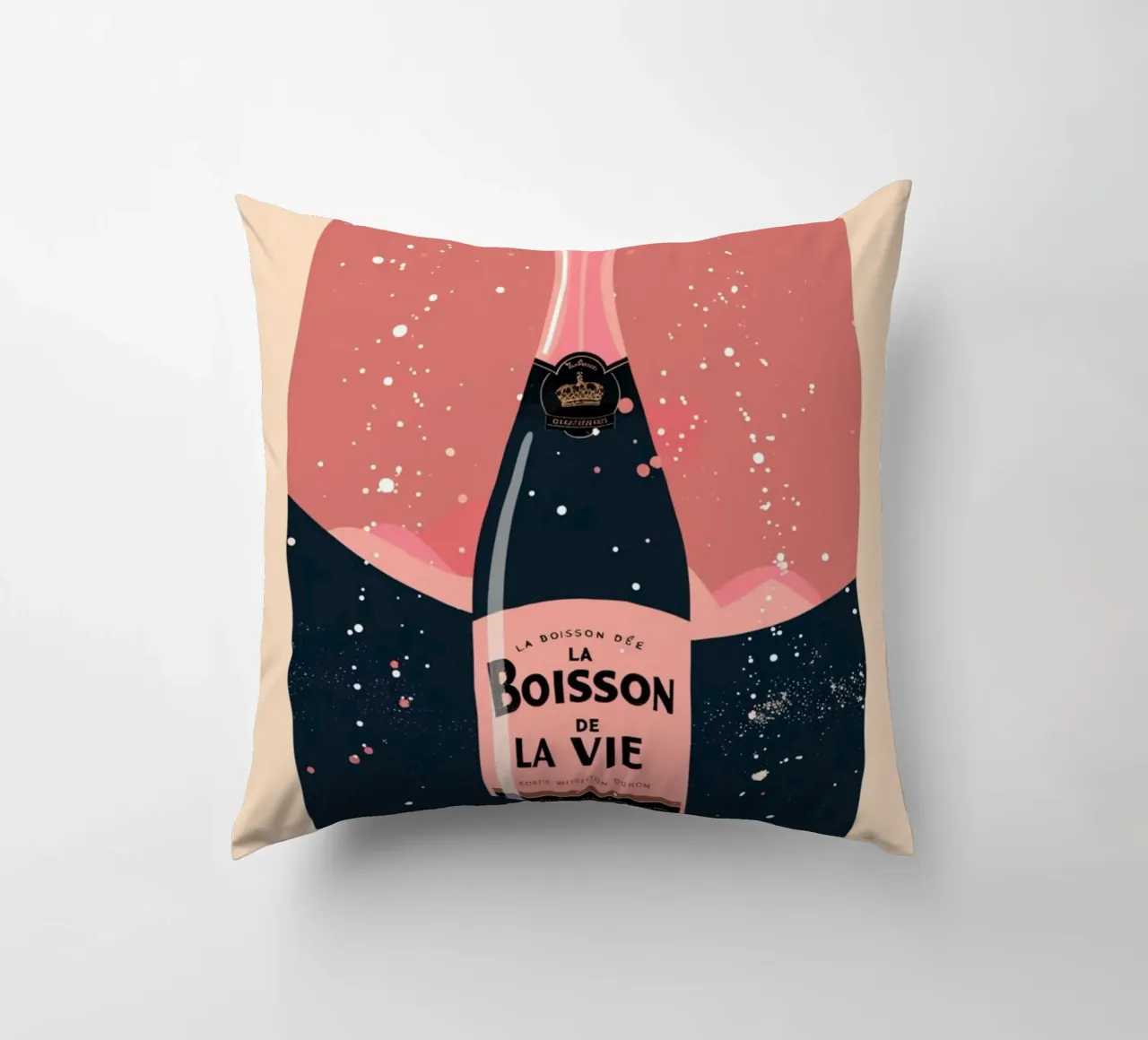 Poster per champagne "La Boisson De La Vie" - Retro Rosé Art Pri cuscino da NorwesClub
