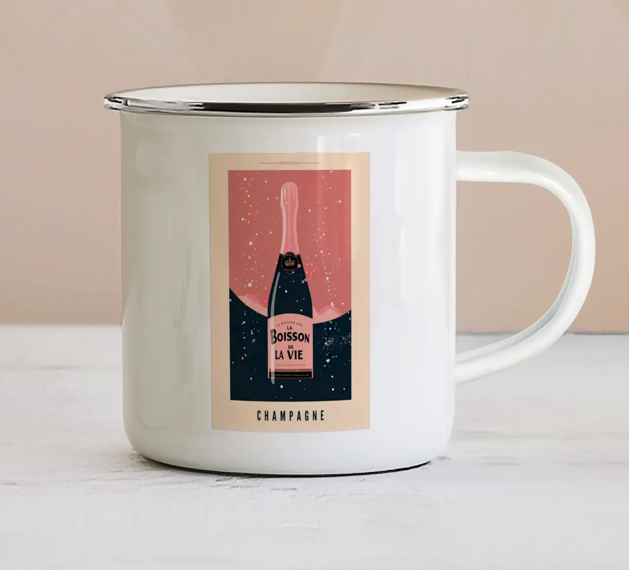 Poster per champagne "La Boisson De La Vie" - Retro Rosé Art Pri tazza in smalto da NorwesClub