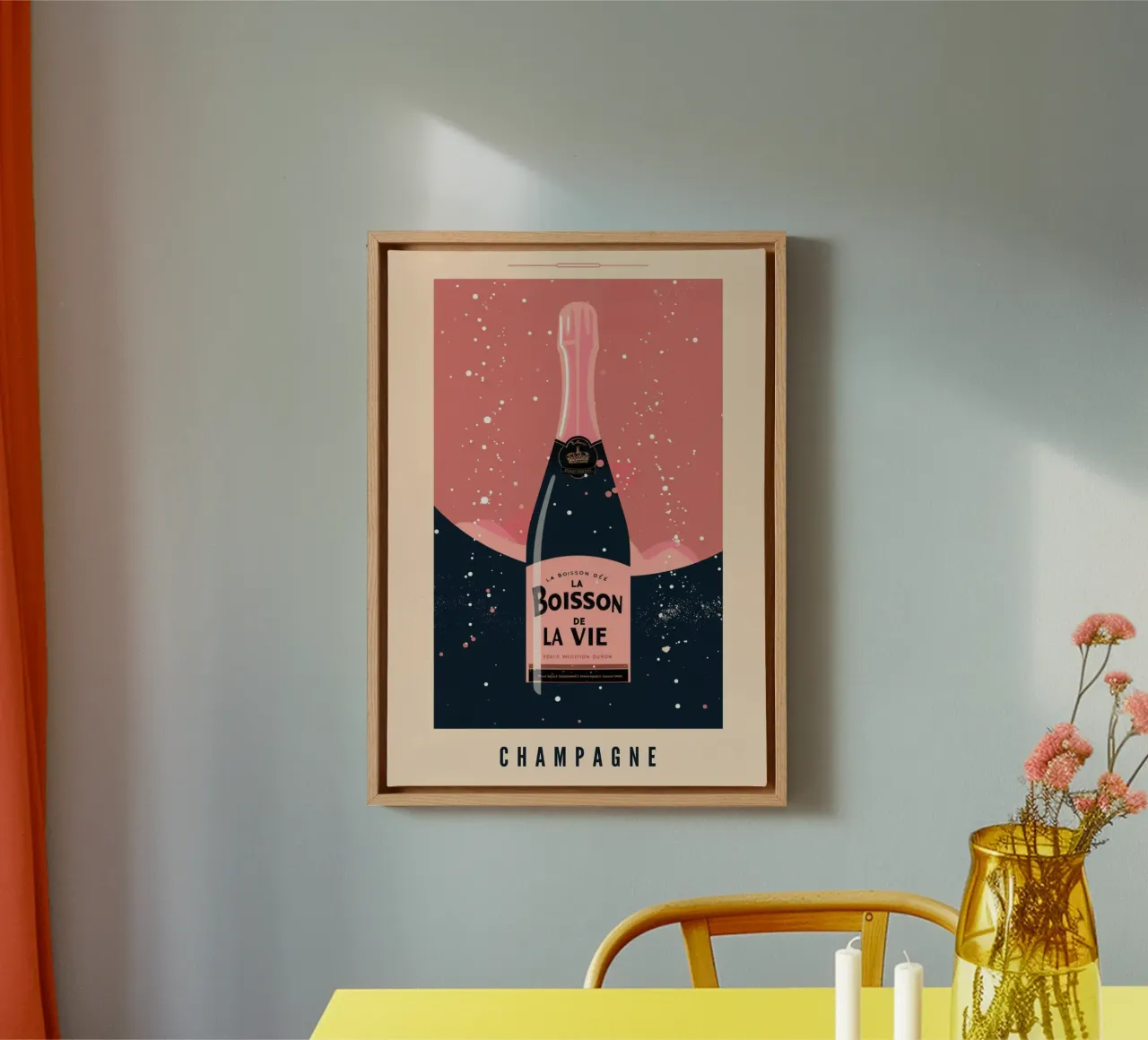 Poster per champagne "La Boisson De La Vie" - Retro Rosé Art Pri tela con Cornice a cassetta da NorwesClub