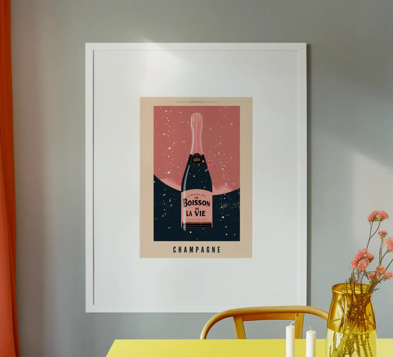Poster per champagne "La Boisson De La Vie" - Retro Rosé Art Pri poster con telaio in alluminio da NorwesClub
