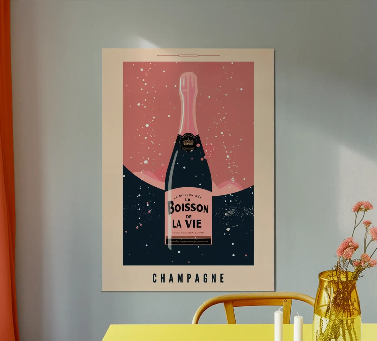 Poster per champagne "La Boisson De La Vie" - Retro Rosé Art Pri poster con telaio in alluminio da NorwesClub