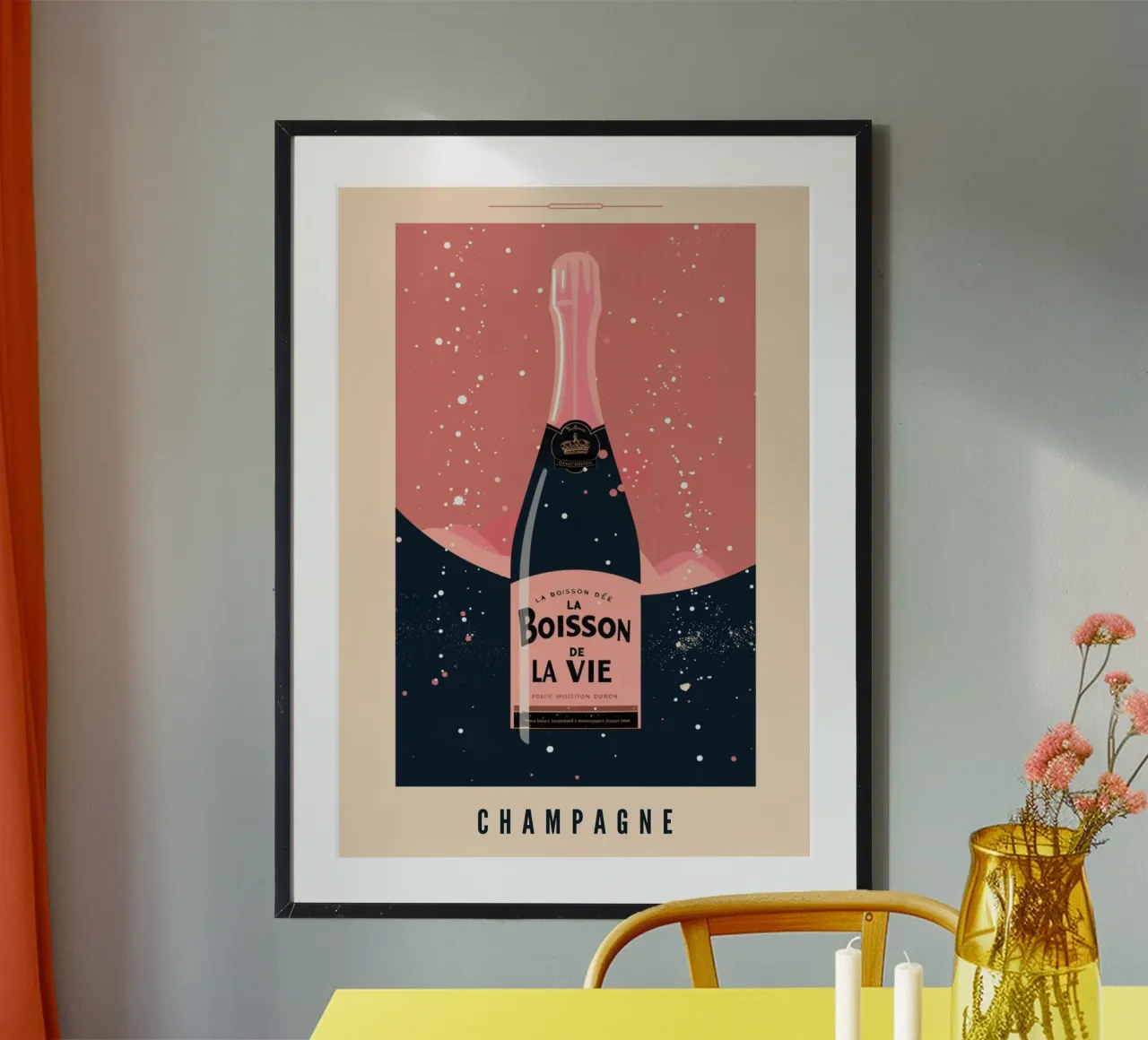 Poster per champagne "La Boisson De La Vie" - Retro Rosé Art Pri poster con telaio in alluminio da NorwesClub