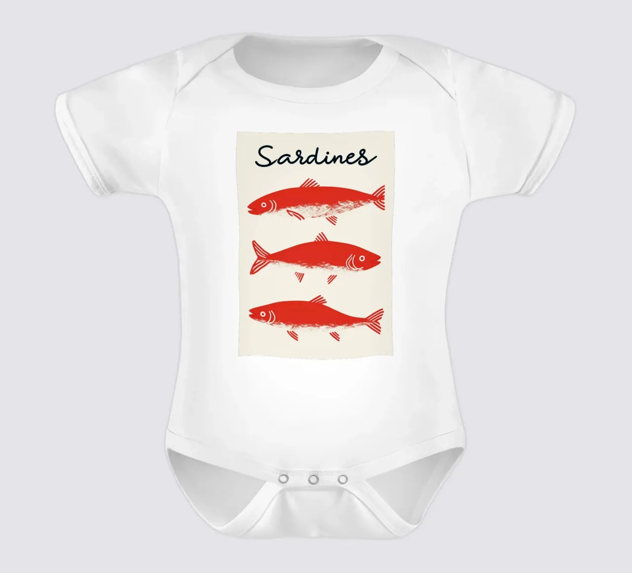 Poster pop art con le sardine rosse - Decorazione originale per la cucina a base di frutti di mare body neonato maniche corte da NorwesClub