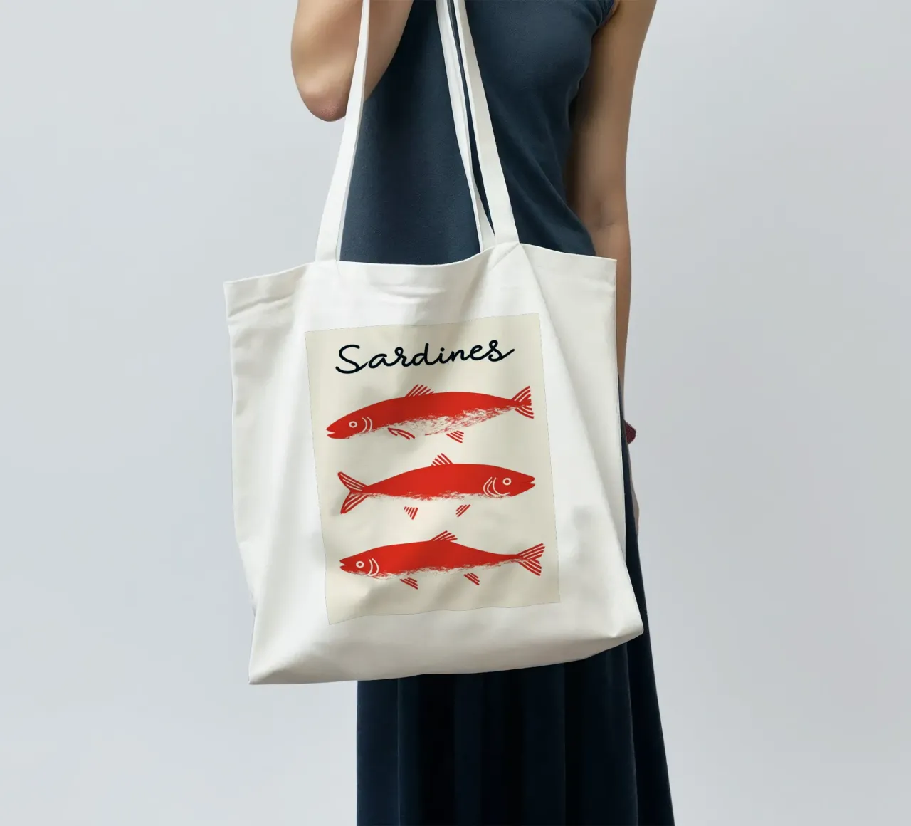 Poster pop art con le sardine rosse - Decorazione originale per la cucina a base di frutti di mare borsa in juta da NorwesClub