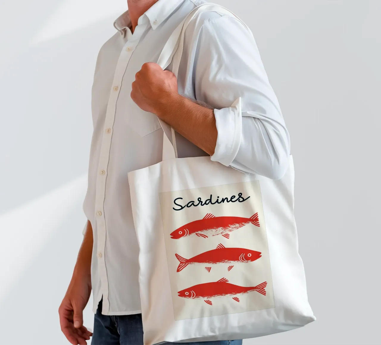 Poster pop art con le sardine rosse - Decorazione originale per la cucina a base di frutti di mare borsa in juta da NorwesClub