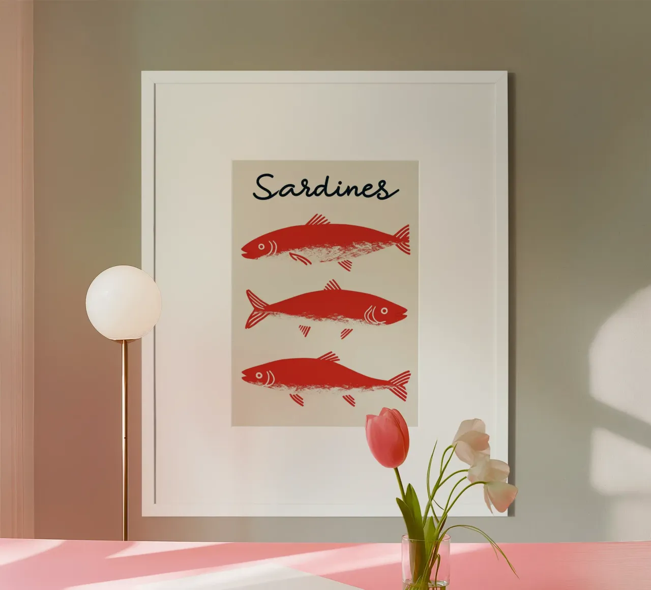 Poster pop art con le sardine rosse - Decorazione originale per la cucina a base di frutti di mare poster con telaio in legno da NorwesClub