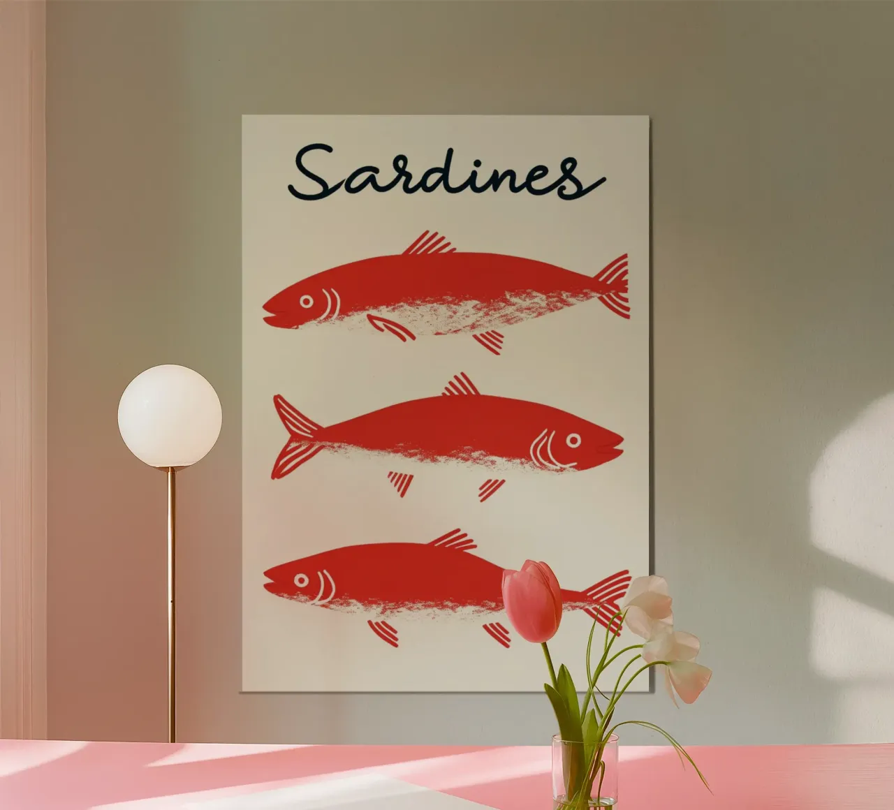 Poster pop art con le sardine rosse - Decorazione originale per la cucina a base di frutti di mare poster con telaio in legno da NorwesClub