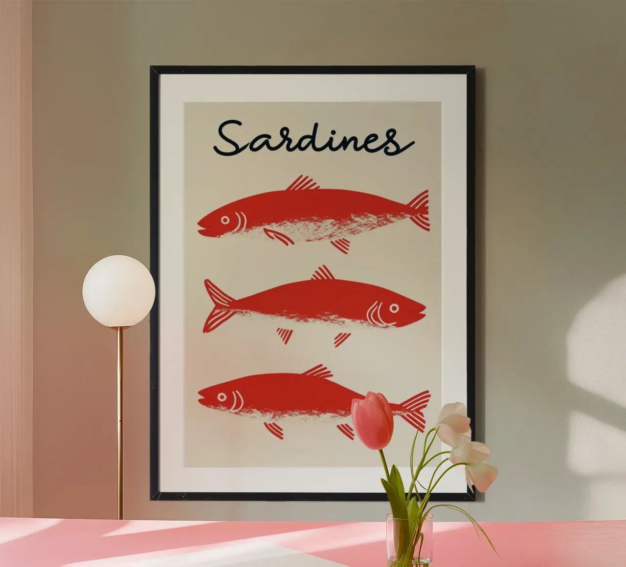 Poster pop art con le sardine rosse - Decorazione originale per la cucina a base di frutti di mare poster con telaio in legno da NorwesClub