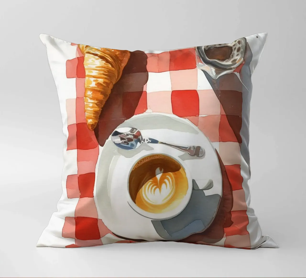 Colazione francese al caffè - Croissant, caffè, acquerello P cuscino da NorwesClub