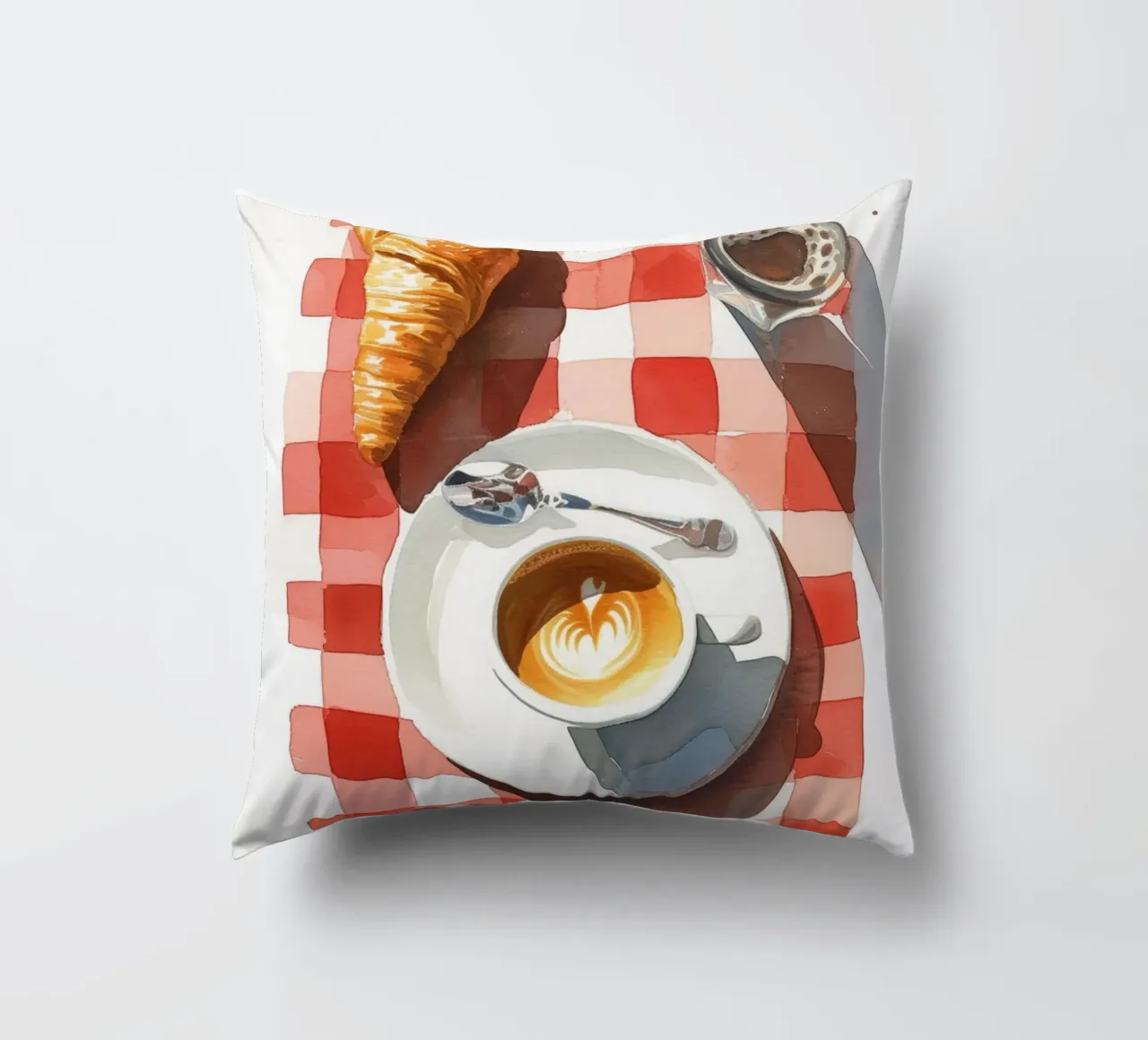 Colazione francese al caffè - Croissant, caffè, acquerello P cuscino da NorwesClub