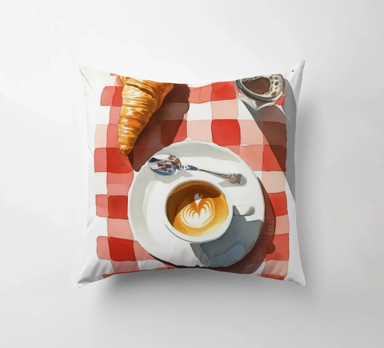 Colazione francese al caffè - Croissant, caffè, acquerello P cuscino da NorwesClub