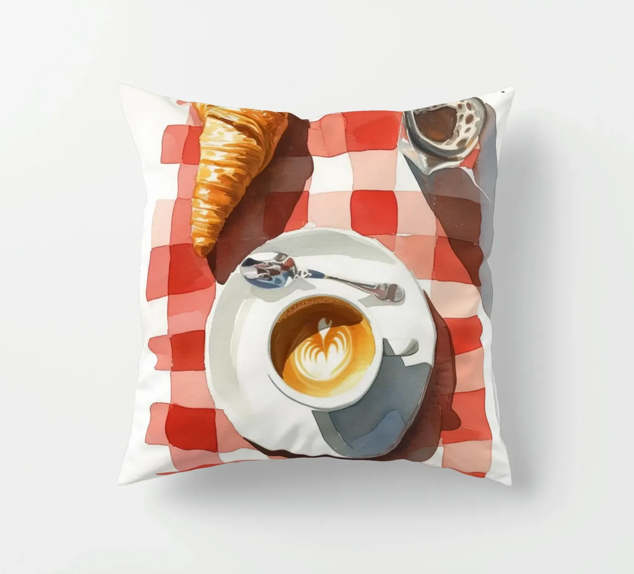 Colazione francese al caffè - Croissant, caffè, acquerello P cuscino da NorwesClub