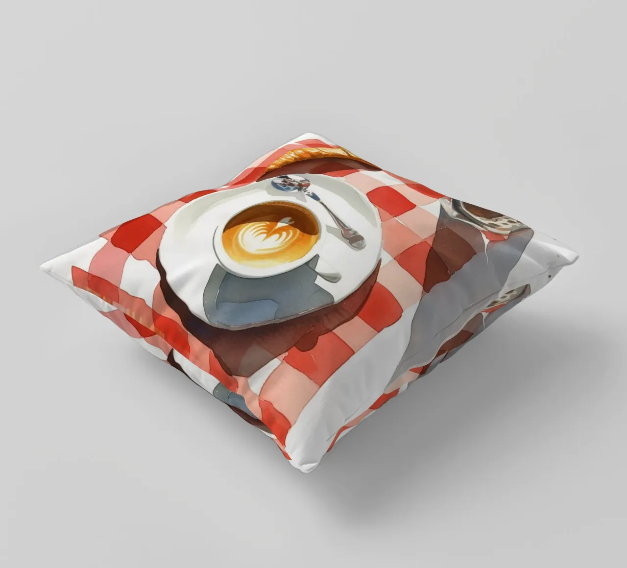 Colazione francese al caffè - Croissant, caffè, acquerello P cuscino da NorwesClub