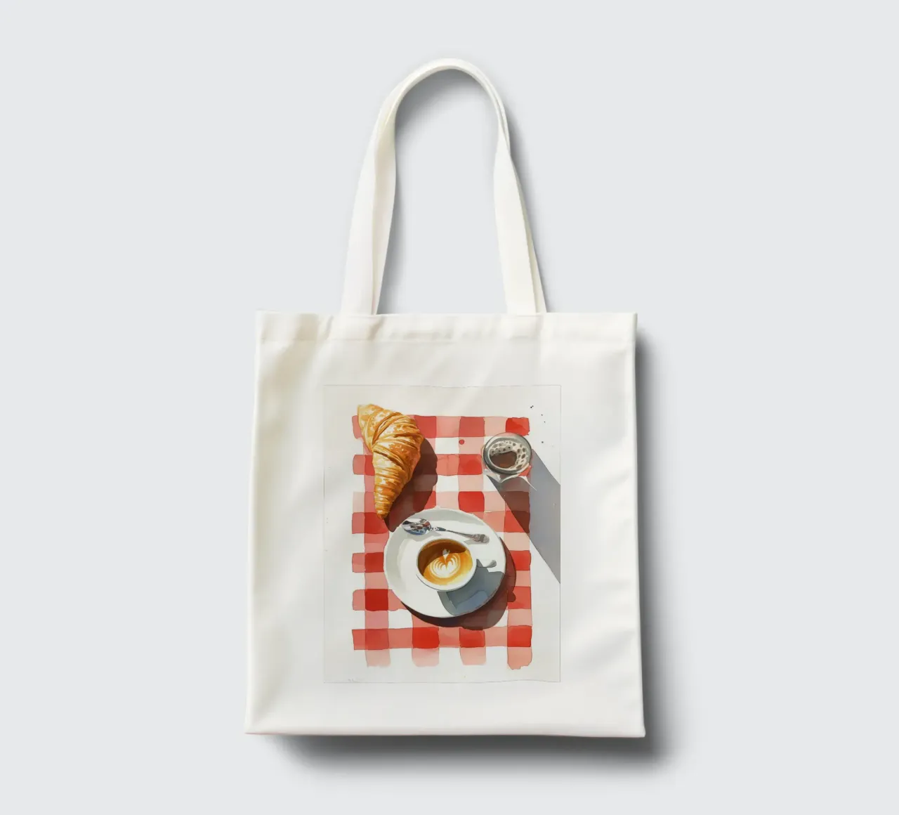 Colazione francese al caffè - Croissant, caffè, acquerello P borsa in juta da NorwesClub