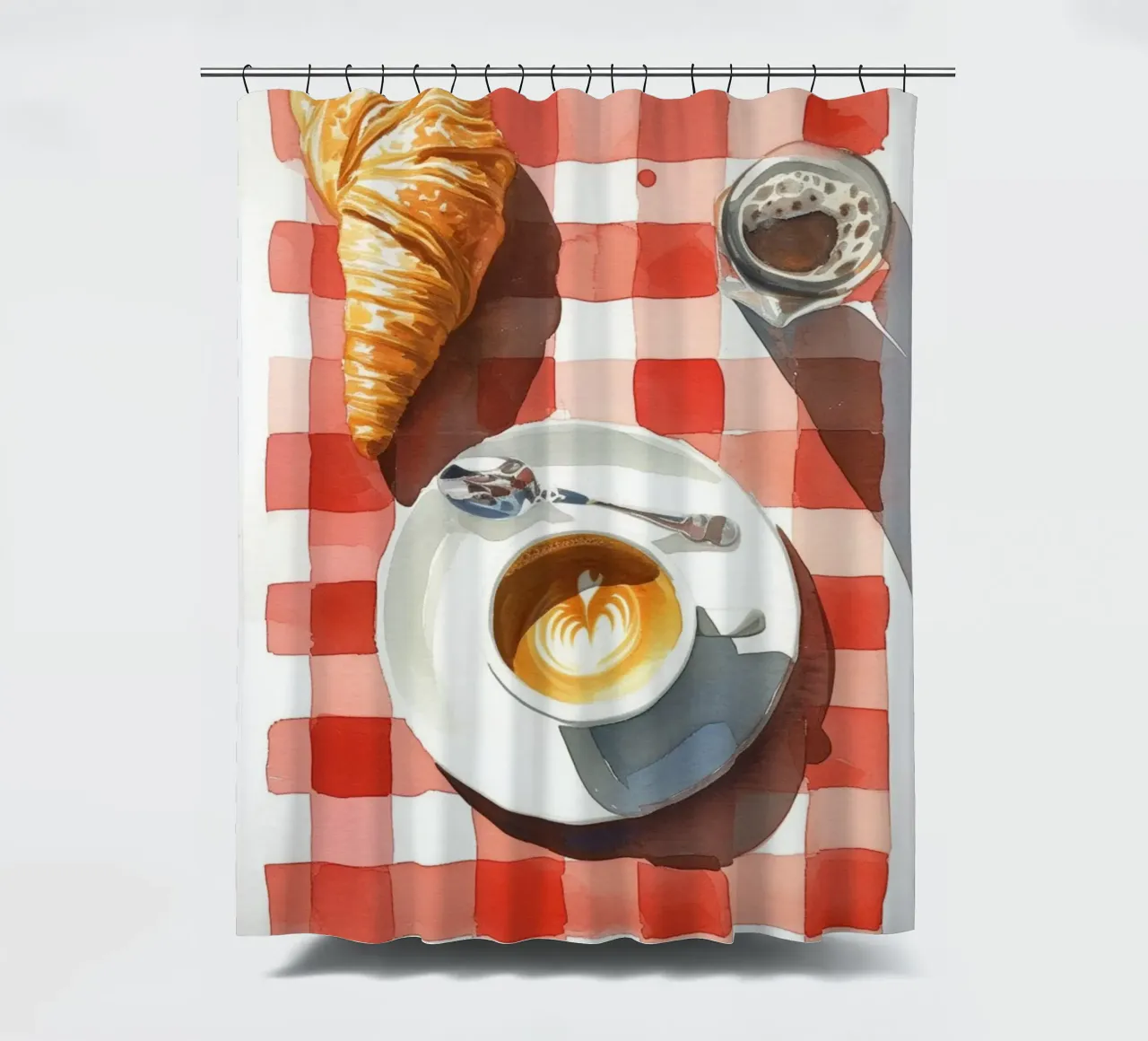 Colazione francese al caffè - Croissant, caffè, acquerello P tenda da doccia da NorwesClub