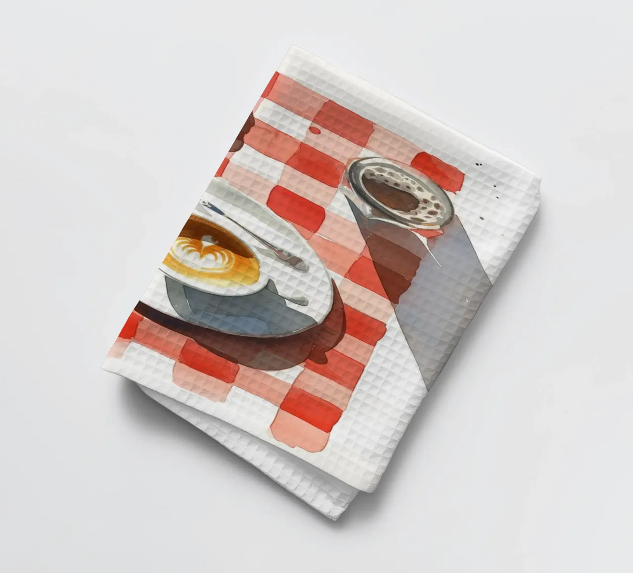 Colazione francese al caffè - Croissant, caffè, acquerello P canovaccio da cucina da NorwesClub