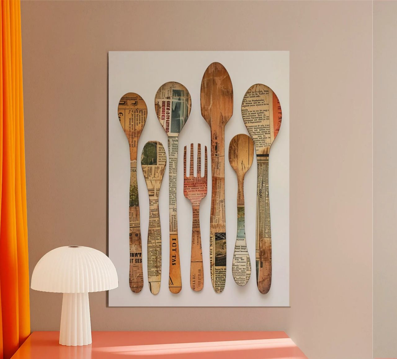 Collage d'ustensiles de cuisine dans un journal vintage - Art mural rustique poster de NorwesClub