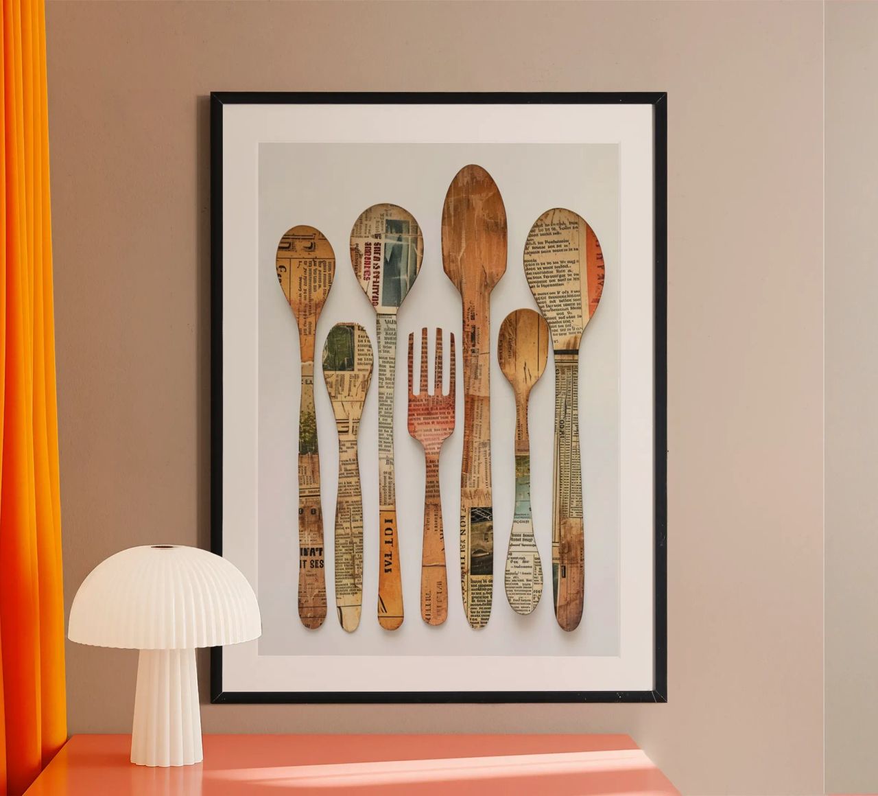 Collage d'ustensiles de cuisine dans un journal vintage - Art mural rustique poster de NorwesClub