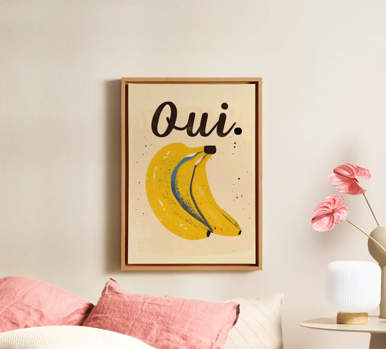 "Oui. Banaan Pop Art Poster - Frans Keukendecor canvas met Baklijst van NorwesClub