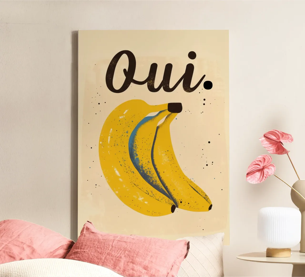 "Oui. Banaan Pop Art Poster - Frans Keukendecor canvas met Baklijst van NorwesClub
