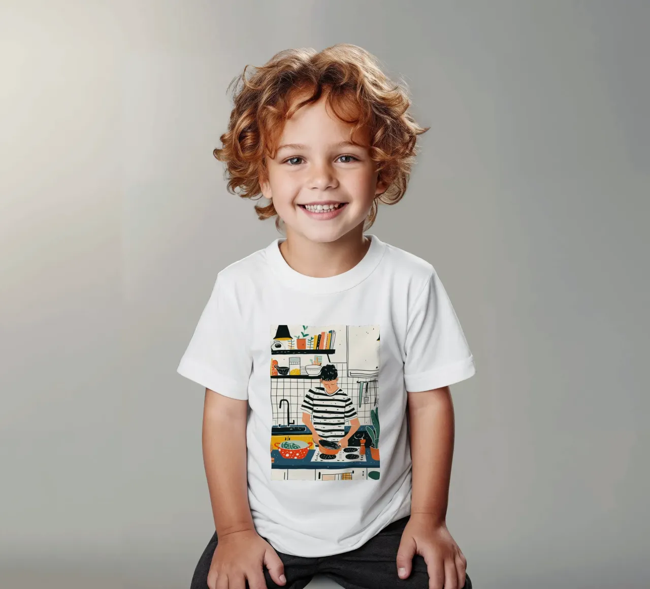 Man Cooking in Modern Kitchen Art - Everyday Life Illustrati kids t-shirt by NorwesClub