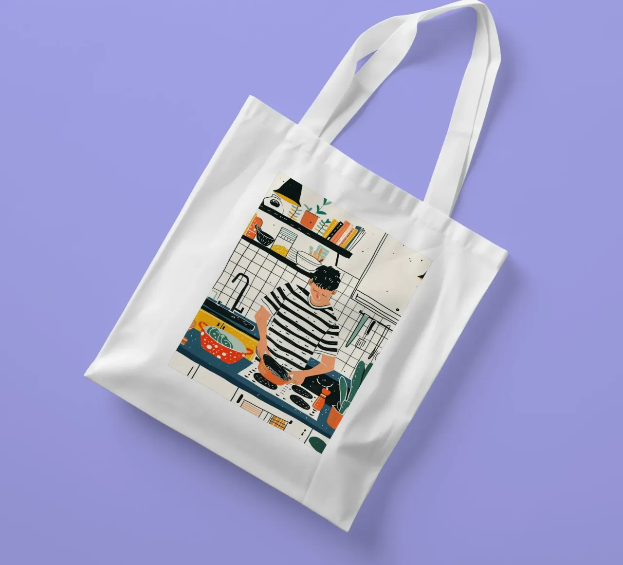 Man Cooking in Modern Kitchen Art - Everyday Life Illustrati tote bag by NorwesClub