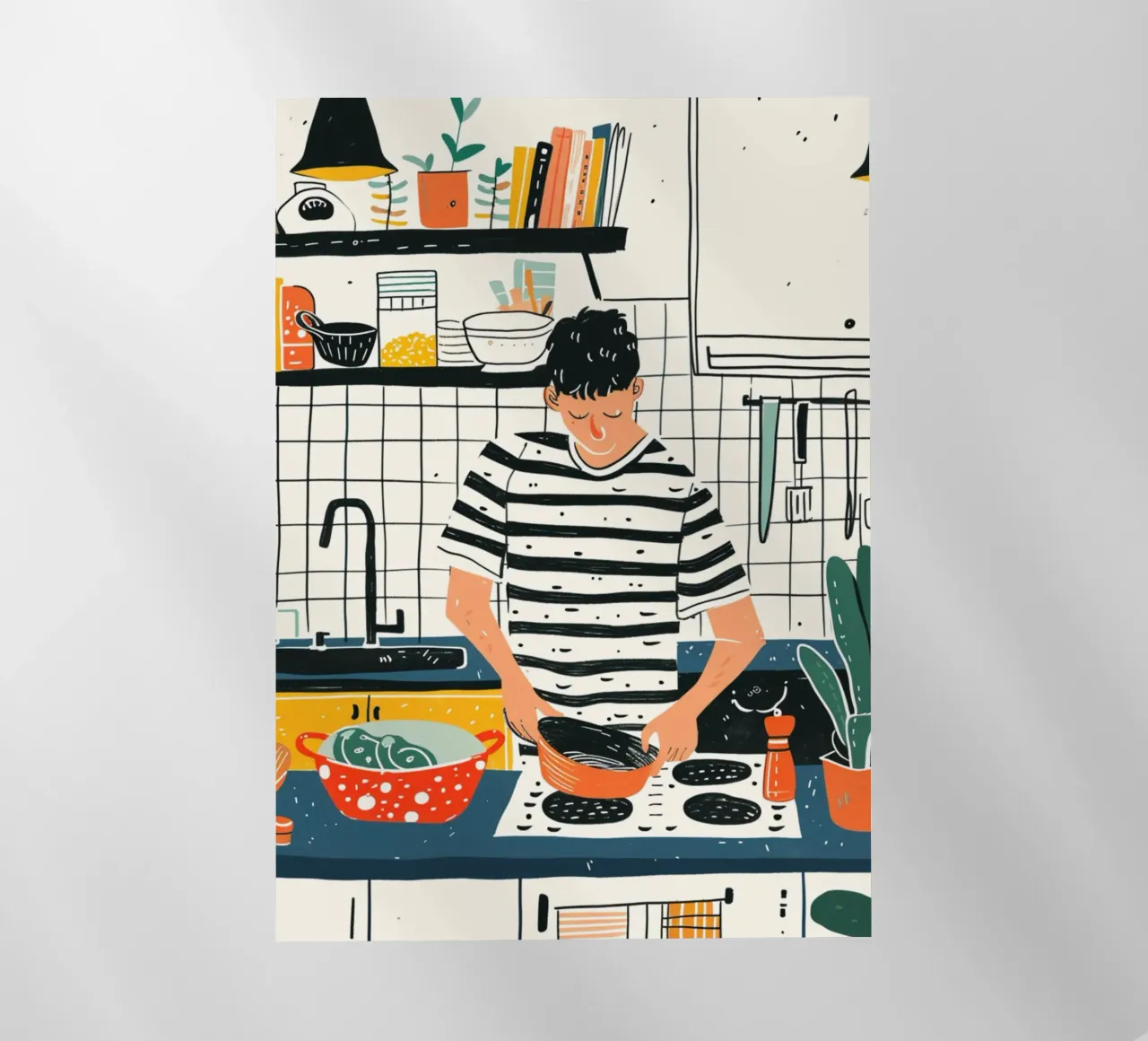 Man Cooking in Modern Kitchen Art - Everyday Life Illustrati backlit film by NorwesClub