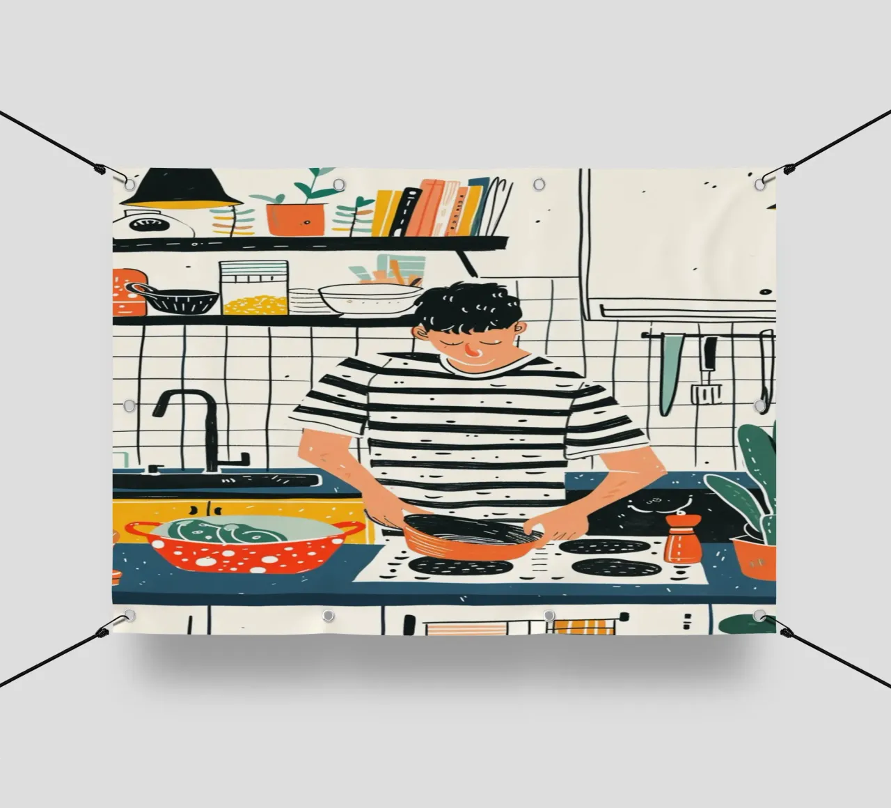 Man Cooking in Modern Kitchen Art - Everyday Life Illustrati pvc cover by NorwesClub