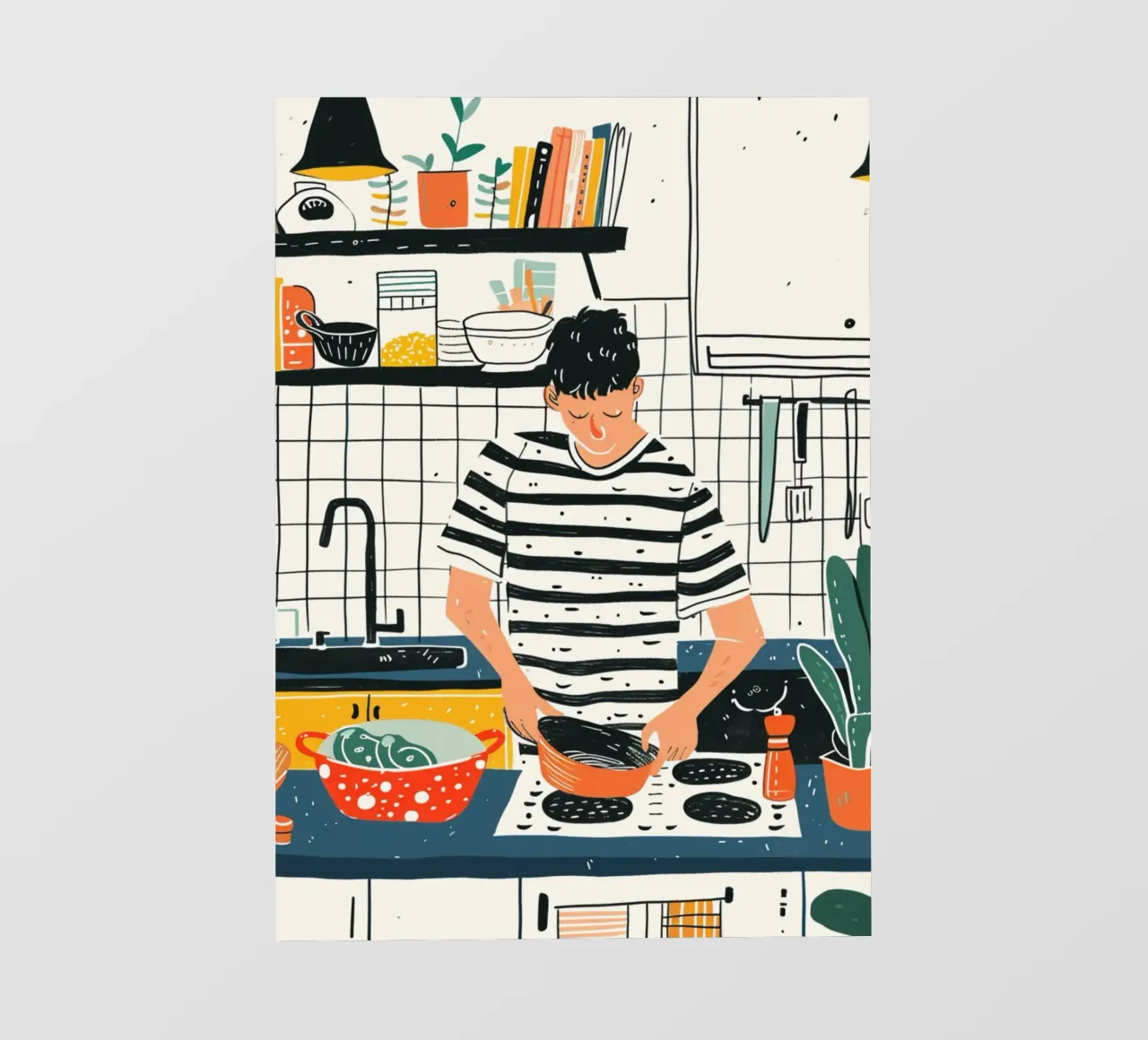 Man Cooking in Modern Kitchen Art - Everyday Life Illustrati pvc cover by NorwesClub