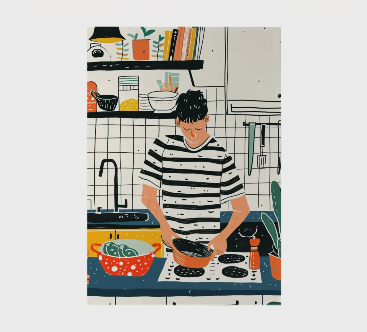 Man Cooking in Modern Kitchen Art - Everyday Life Illustrati notebook by NorwesClub