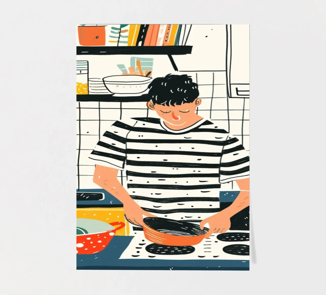 Man Cooking in Modern Kitchen Art - Everyday Life Illustrati sticker sheet by NorwesClub