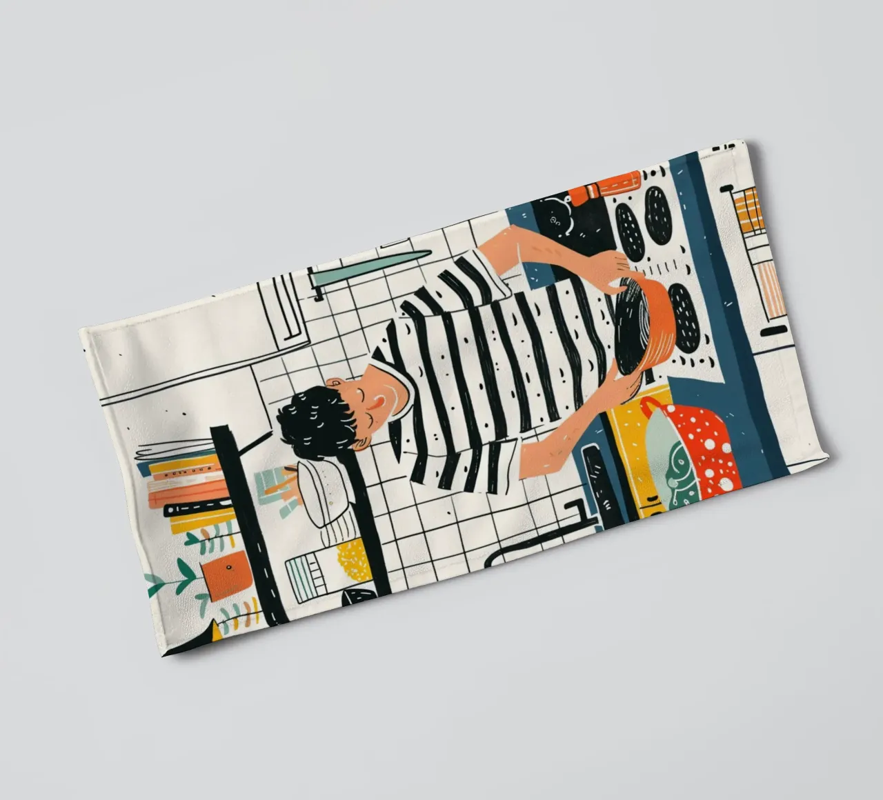 Man die in moderne keuken kookt Kunst - Dagelijks Leven Illustrati badhanddoek van NorwesClub