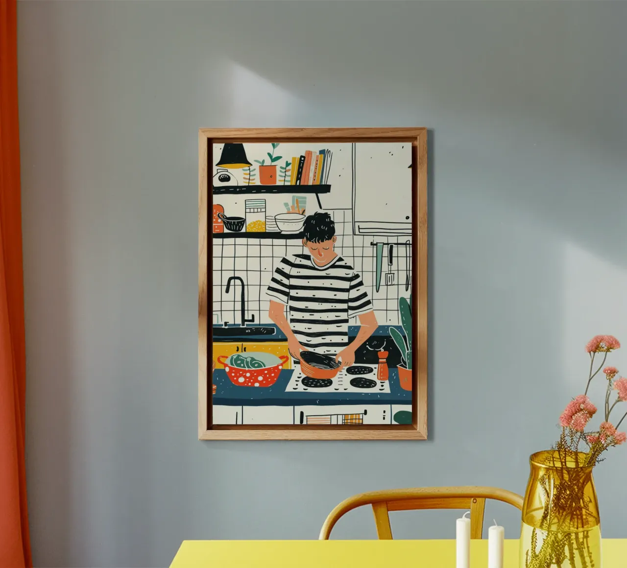Man Cooking in Modern Kitchen Art - Everyday Life Illustrati alu-dibond by NorwesClub