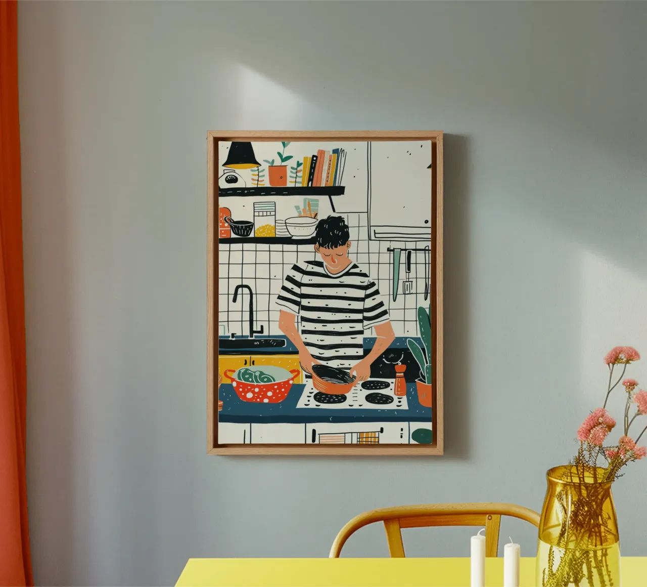 Man die in moderne keuken kookt Kunst - Dagelijks Leven Illustrati canvas van NorwesClub