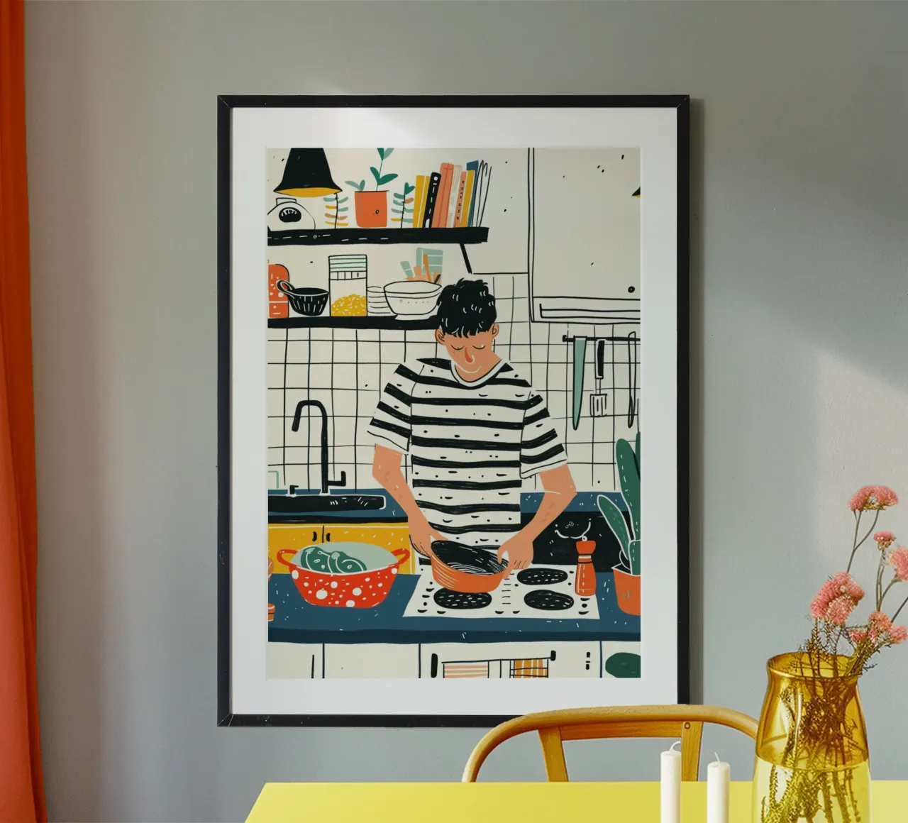 Man die in moderne keuken kookt Kunst - Dagelijks Leven Illustrati hahnemühle van NorwesClub