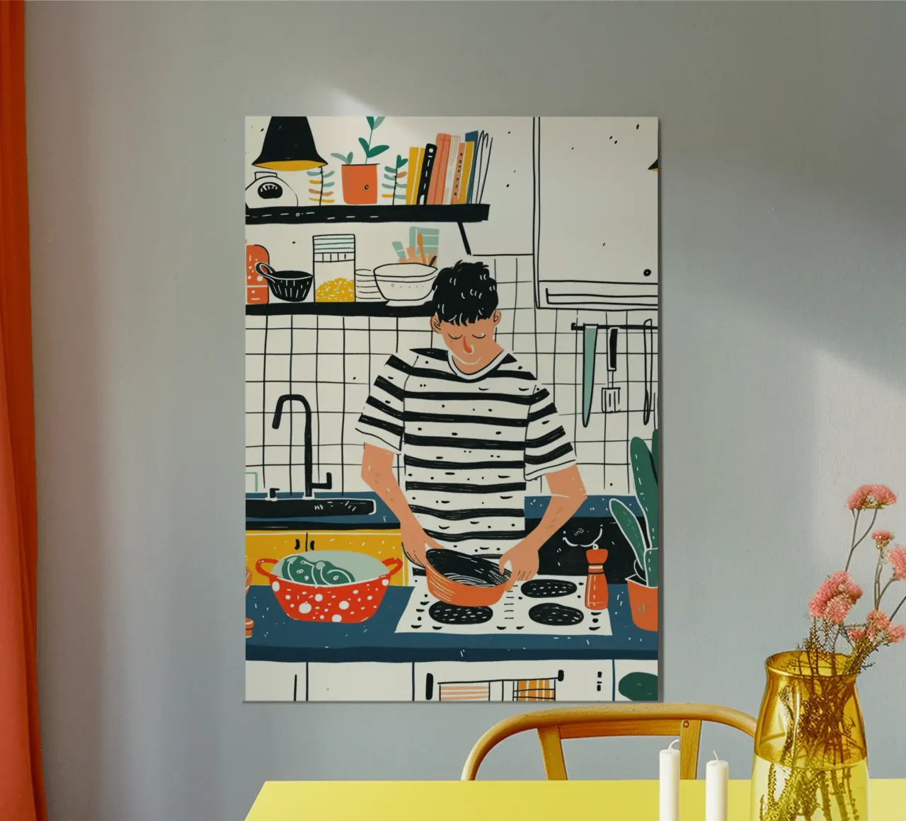 Man die in moderne keuken kookt Kunst - Dagelijks Leven Illustrati hahnemühle van NorwesClub