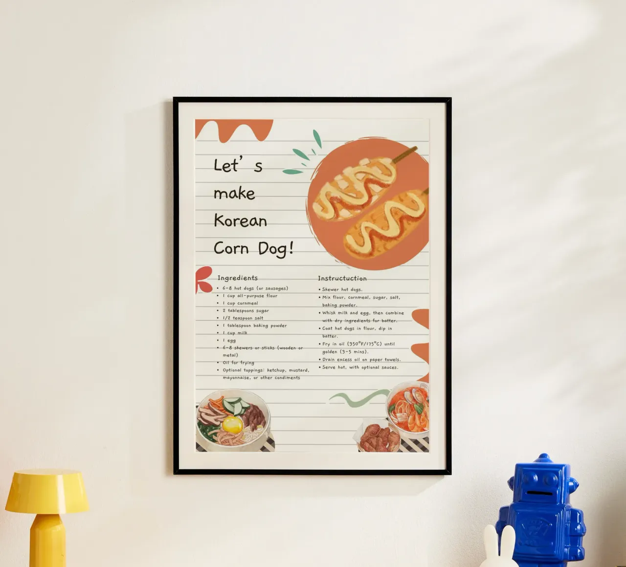 Poster con la ricetta del corn dog coreano - divertente arte da parete in cucina poster da NorwesClub