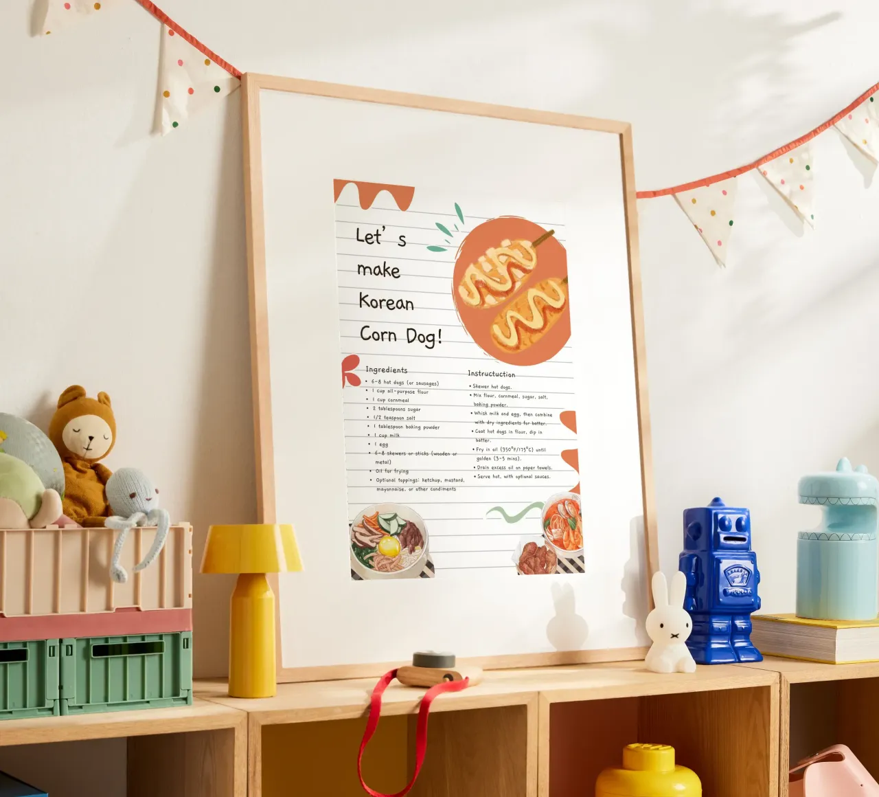 Poster con la ricetta del corn dog coreano - divertente arte da parete in cucina poster da NorwesClub