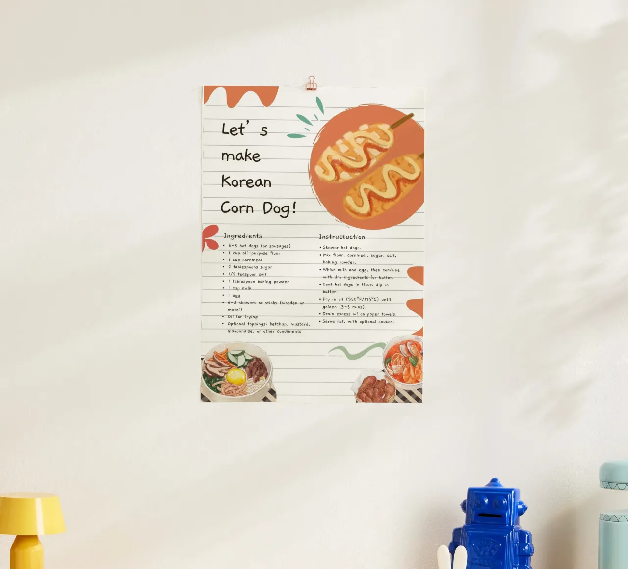 Poster con la ricetta del corn dog coreano - divertente arte da parete in cucina poster da NorwesClub