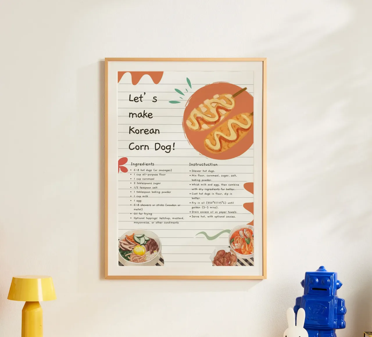 Poster con la ricetta del corn dog coreano - divertente arte da parete in cucina poster da NorwesClub